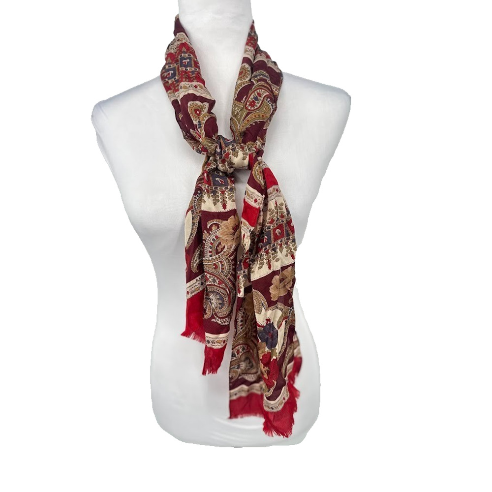 Liz Claiborne Vintage 100% Silk Scarf Burgundy Gold Paisley Print Made in Japan